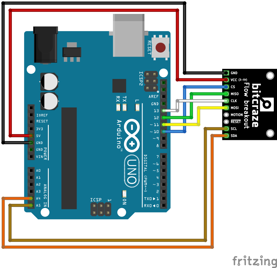 Flow breakout Arduino uno cabling